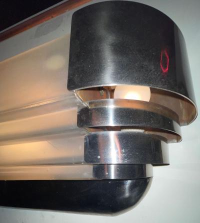  Marius Ernest Sabino Sabino Art Deco Modernist Stepped Original Chrome Sconces Pair 1930s