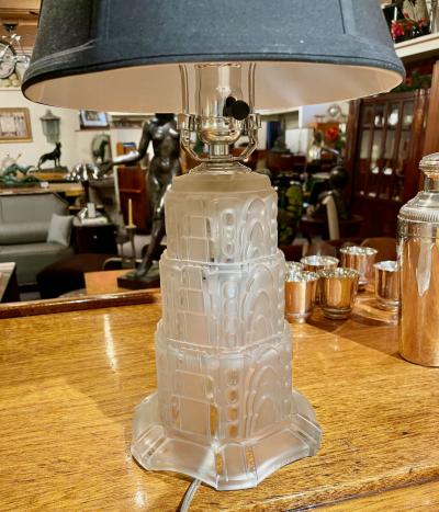  Marius Ernest Sabino Sabino Art Deco Stepped Glass Table Lamp French