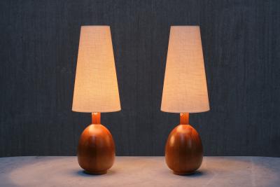  Marksl jd Marksl jd Pair of Oval Table Lamps in Solid Pine Organic Modern Sweden 1960s
