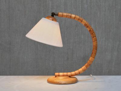  Marksl jd Pair of Marksl jd Sculptural Adjustable Table Lamps in Beech Sweden 1960s
