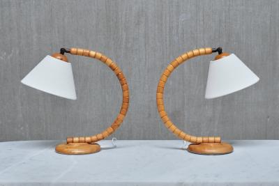  Marksl jd Pair of Marksl jd Sculptural Adjustable Table Lamps in Beech Sweden 1960s