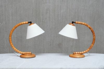  Marksl jd Pair of Marksl jd Sculptural Adjustable Table Lamps in Beech Sweden 1960s