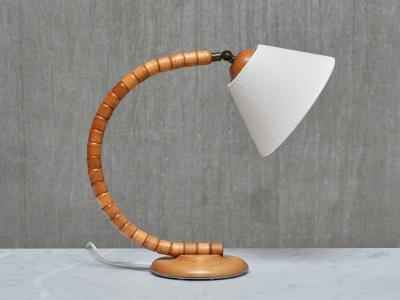  Marksl jd Pair of Marksl jd Sculptural Adjustable Table Lamps in Beech Sweden 1960s