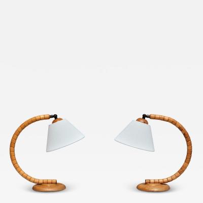  Marksl jd Pair of Marksl jd Sculptural Adjustable Table Lamps in Beech Sweden 1960s