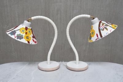  Marksl jd Pair of White Marksl jd Table Lamps with Josef Frank Shades Sweden 1970s