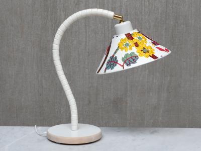  Marksl jd Pair of White Marksl jd Table Lamps with Josef Frank Shades Sweden 1970s