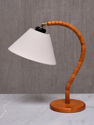  Marksl jd Swedish Modern Marksl jd Table Lamp in Beech Brass Linen Sweden 1960s
