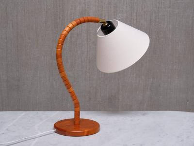  Marksl jd Swedish Modern Marksl jd Table Lamp in Beech Brass Linen Sweden 1960s