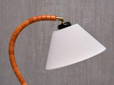  Marksl jd Swedish Modern Marksl jd Table Lamp in Beech Brass Linen Sweden 1960s