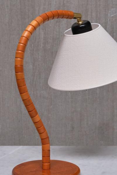  Marksl jd Swedish Modern Marksl jd Table Lamp in Beech Brass Linen Sweden 1960s