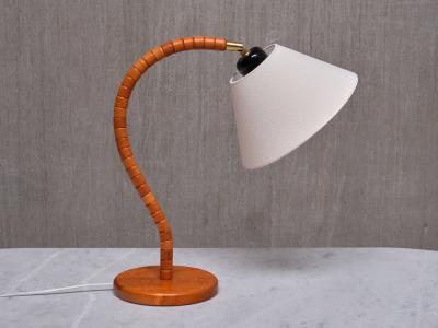  Marksl jd Swedish Modern Marksl jd Table Lamp in Beech Brass Linen Sweden 1960s