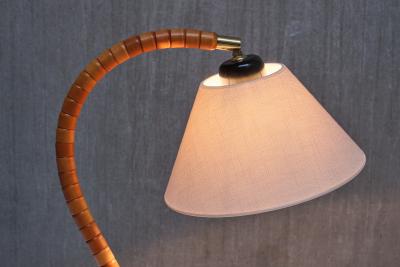  Marksl jd Swedish Modern Marksl jd Table Lamp in Beech Brass Linen Sweden 1960s