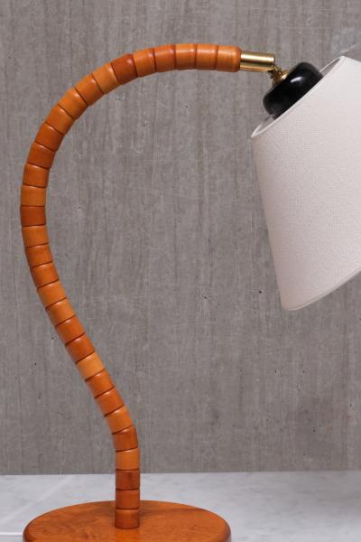  Marksl jd Swedish Modern Marksl jd Table Lamp in Beech Brass Linen Sweden 1960s
