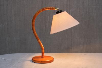  Marksl jd Swedish Modern Marksl jd Table Lamp in Beech Brass Linen Sweden 1960s