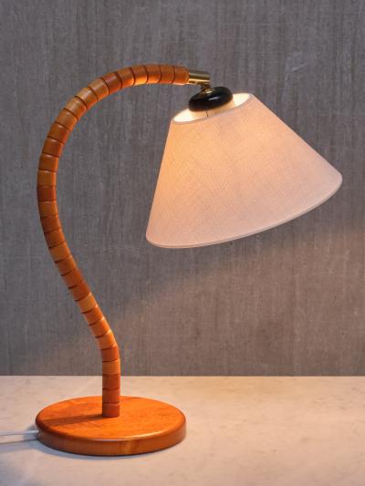  Marksl jd Swedish Modern Marksl jd Table Lamp in Beech Brass Linen Sweden 1960s