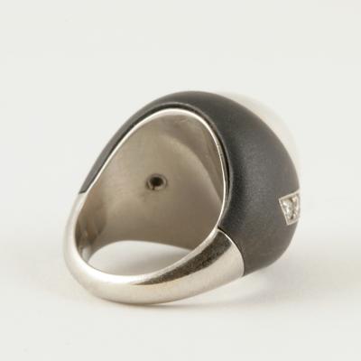  Marsh Co Patinated Steel Palladium Pearl and Diamond Ring by Marsh