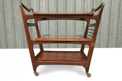  Martin Eisler Carlo Hauner Mid Century Modern Bar Cart in Hardwood Glass by Carlo Hauner Martin Eisler