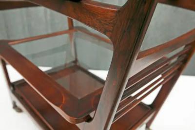  Martin Eisler Carlo Hauner Mid Century Modern Bar Cart in Hardwood Glass by Carlo Hauner Martin Eisler