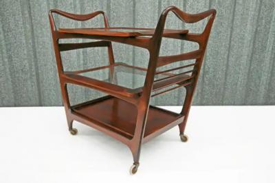  Martin Eisler Carlo Hauner Mid Century Modern Bar Cart in Hardwood Glass by Carlo Hauner Martin Eisler