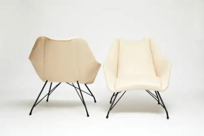  Martin Eisler Carlo Hauner Midcentury Armchairs in White Leather Iron Base by Carlo Hauner 1955 Brazil