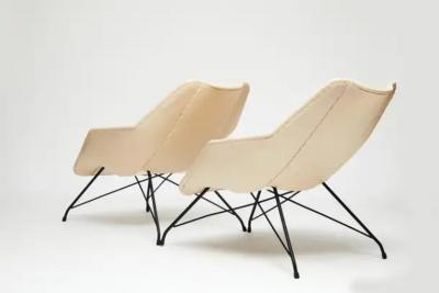  Martin Eisler Carlo Hauner Midcentury Armchairs in White Leather Iron Base by Carlo Hauner 1955 Brazil