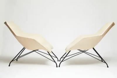  Martin Eisler Carlo Hauner Midcentury Armchairs in White Leather Iron Base by Carlo Hauner 1955 Brazil