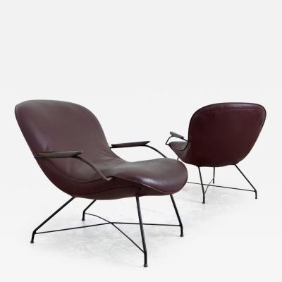  Martin Eisler Carlo Hauner Pair of Lounge Chairs in Iron and Leather by Martin Eisler and Carlo Hauner