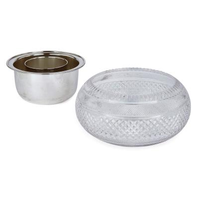  Martin Hall Co Large English silver and crystal caviar dish by Martin Hall Co