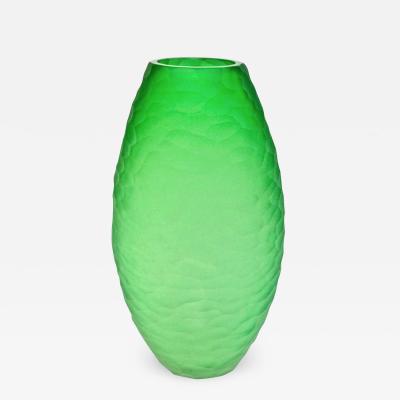  Massimiliano Schiavon Dated 2007 Modern Apple Green Murano Glass Vase Signed Vivarini Schiavon