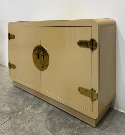  Mastercraft 1970s Lacquered Asian Inspired Mastercraft Cabinet Overscale Brass Hardware