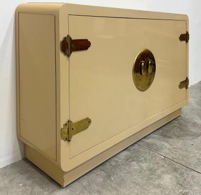  Mastercraft 1970s Lacquered Asian Inspired Mastercraft Cabinet Overscale Brass Hardware