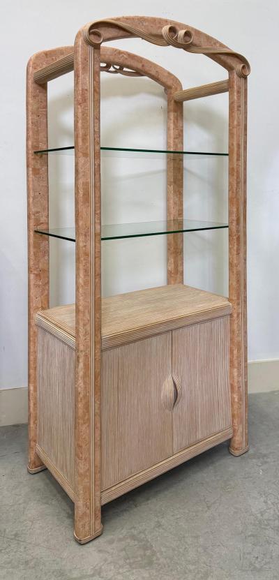  Mastercraft 1980s Tessellated Stone Pencil Reed Etageres Bookcases Pair