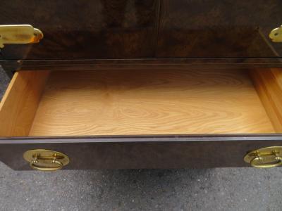 Mastercraft Amazing Burled Amboyna Brass Mastercraft Two Piece Tall Dresser Chinoiserie