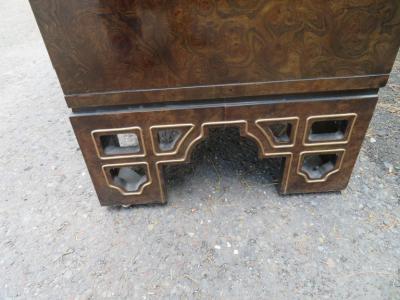  Mastercraft Amazing Burled Amboyna Brass Mastercraft Two Piece Tall Dresser Chinoiserie