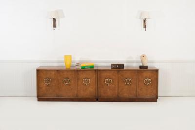  Mastercraft Benard Rhone for Mastercraft Cabinets Burled Elm with Brass Knocker Pulls 1965