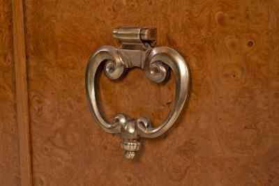  Mastercraft Benard Rhone for Mastercraft Cabinets Burled Elm with Brass Knocker Pulls 1965
