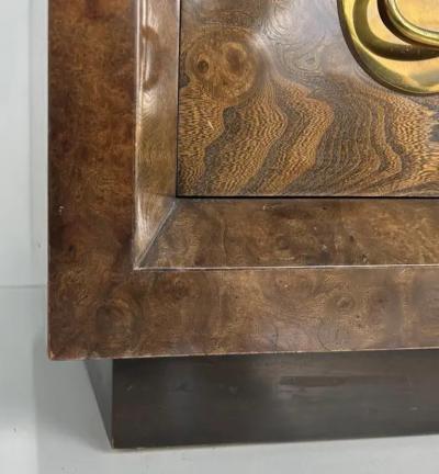  Mastercraft Bernhard Rohne Mastercraft Burl Wood Etched Brass Tall Chest circa 1970s