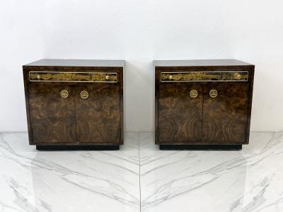  Mastercraft Bernhard Rohne Mastercraft Burl and Acid Etched Brass Nightstands 1970s
