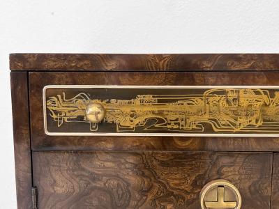  Mastercraft Bernhard Rohne Mastercraft Burl and Acid Etched Brass Nightstands 1970s