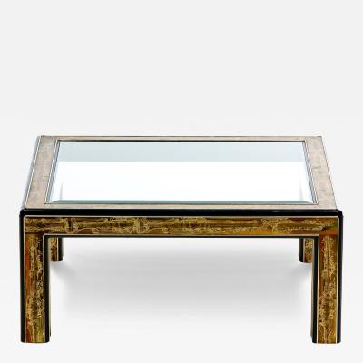  Mastercraft Bernhard Rohne for Mastercraft Acid Etched Metal Glass Brutalist Coffee Table