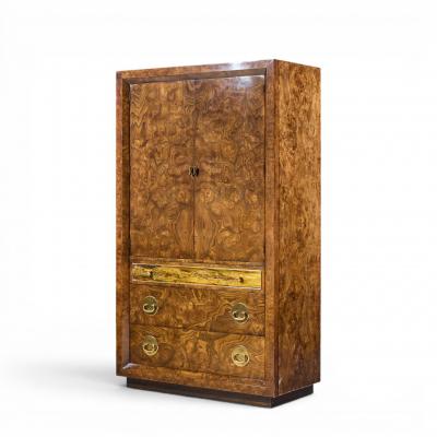  Mastercraft Bernhard Rohne for Mastercraft Burlwood and Acid Etched Brass Armoire Dresser