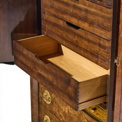  Mastercraft Bernhard Rohne for Mastercraft Burlwood and Acid Etched Brass Armoire Dresser