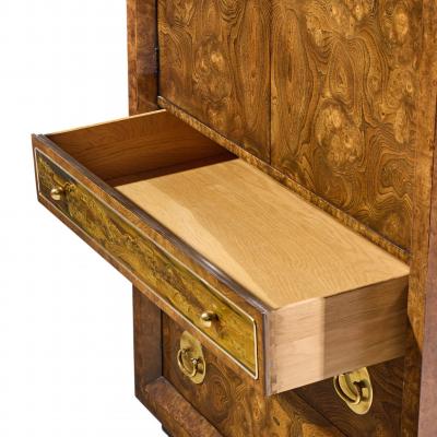  Mastercraft Bernhard Rohne for Mastercraft Burlwood and Acid Etched Brass Armoire Dresser