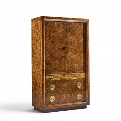  Mastercraft Bernhard Rohne for Mastercraft Burlwood and Acid Etched Brass Armoire Dresser
