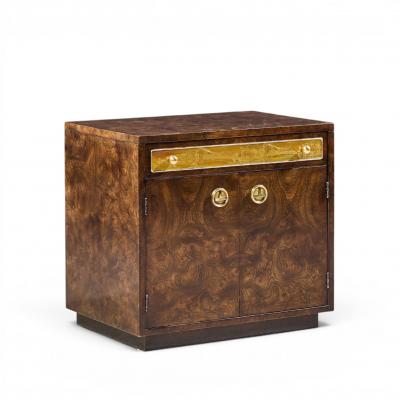  Mastercraft Bernhard Rohne for Mastercraft Burlwood and Acid Etched Brass Nightstands Pair