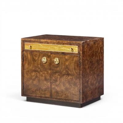  Mastercraft Bernhard Rohne for Mastercraft Burlwood and Acid Etched Brass Nightstands Pair