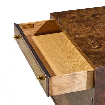  Mastercraft Bernhard Rohne for Mastercraft Burlwood and Acid Etched Brass Nightstands Pair