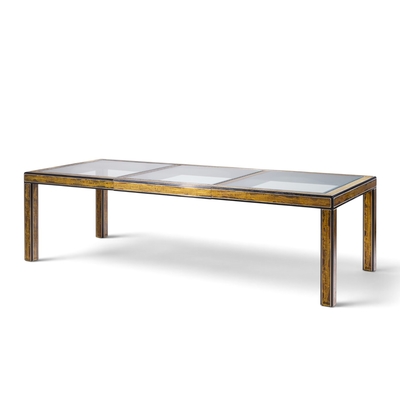  Mastercraft Bernhard Rohne for Mastercraft Lacquered Etched Brass Dining Table with 1 Leaf