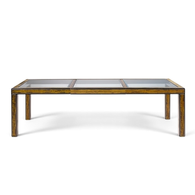  Mastercraft Bernhard Rohne for Mastercraft Lacquered Etched Brass Dining Table with 1 Leaf