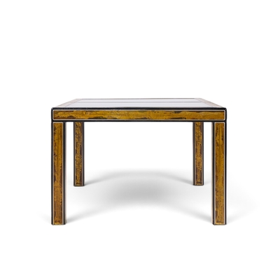  Mastercraft Bernhard Rohne for Mastercraft Lacquered Etched Brass Dining Table with 1 Leaf